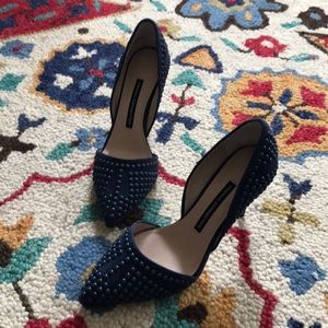 French Connection blue suede studded heels NWT 8